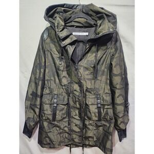 Blanc Noir Olive Green Camo Print Hooded Anorak‎ Jacket Pocketed Medium
